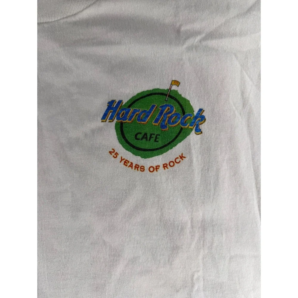 Hard Rock Cafe 25 Years of Rock T-Shirt Mens XL White Cotton Graphic Tee Vintage
